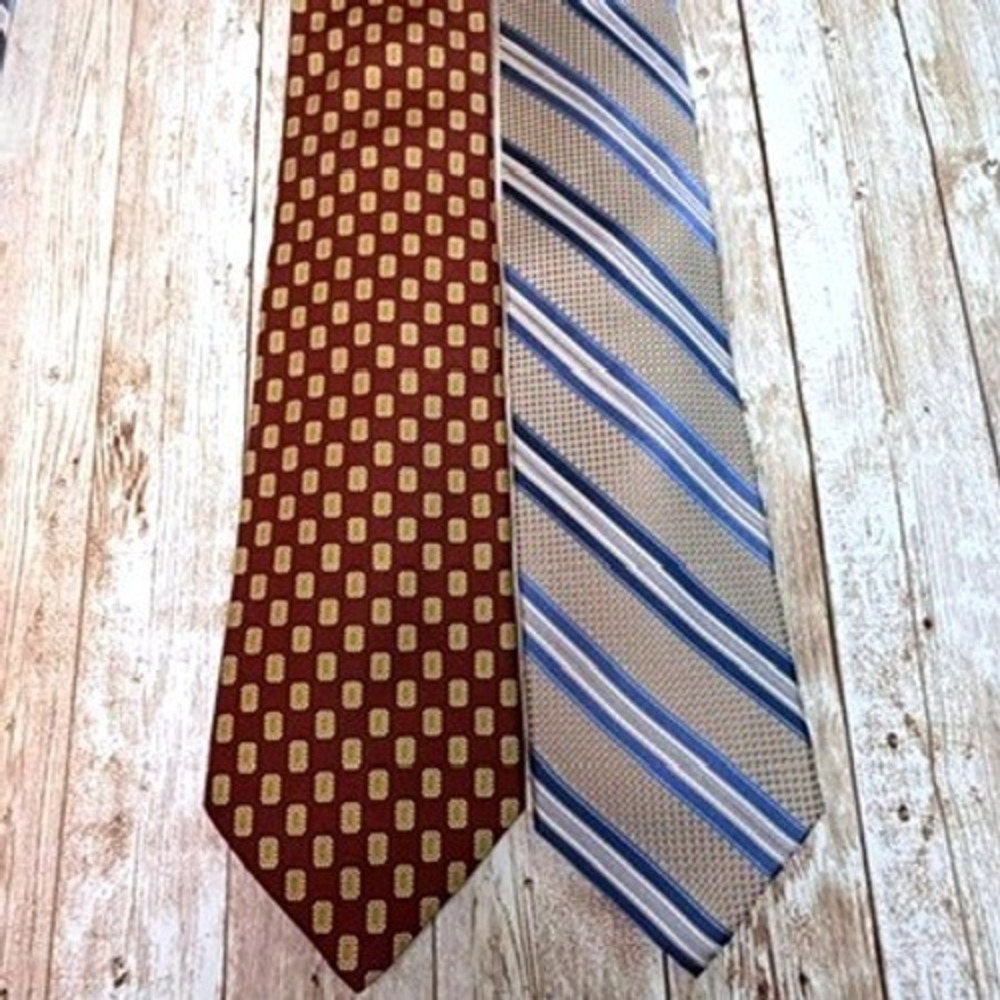Brooks Brothers Pronto Uomo Tie Bundle Men OS Red Blue Silk Geometric Striped